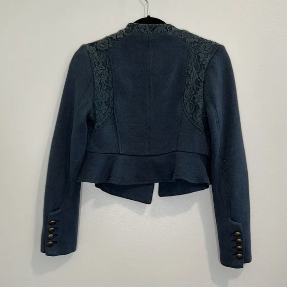 WE THE FREE Free People Navy Blue Military Lace detail Crop Jacket size 2 - Picture 14 of 16